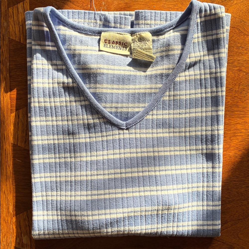 Classic Elements Blue and White Striped Short Sleeve Tee
